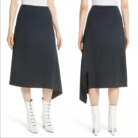 NEW Tibi Eclipse Origami Asymmetrical A-Line Skirt Navy Blue Size 0 - Picture 1 of 11